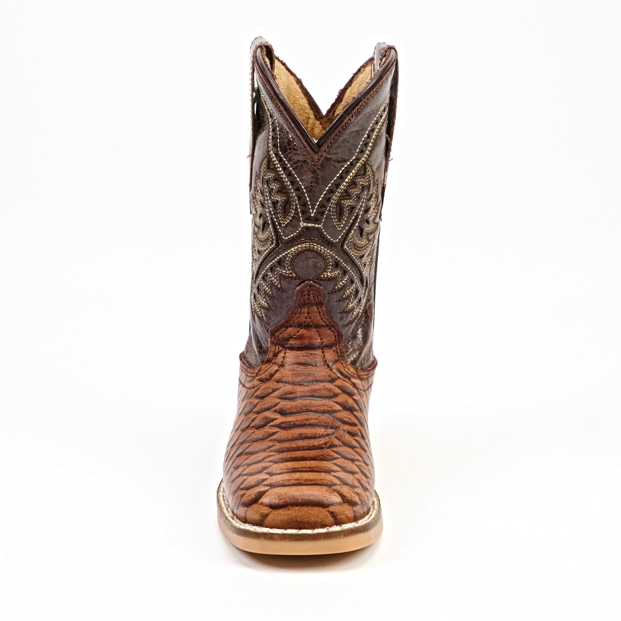 Texas Country Bota Nino Chocolate Python - Embossed Leather Kids Boots - Square Toe (K11-1)