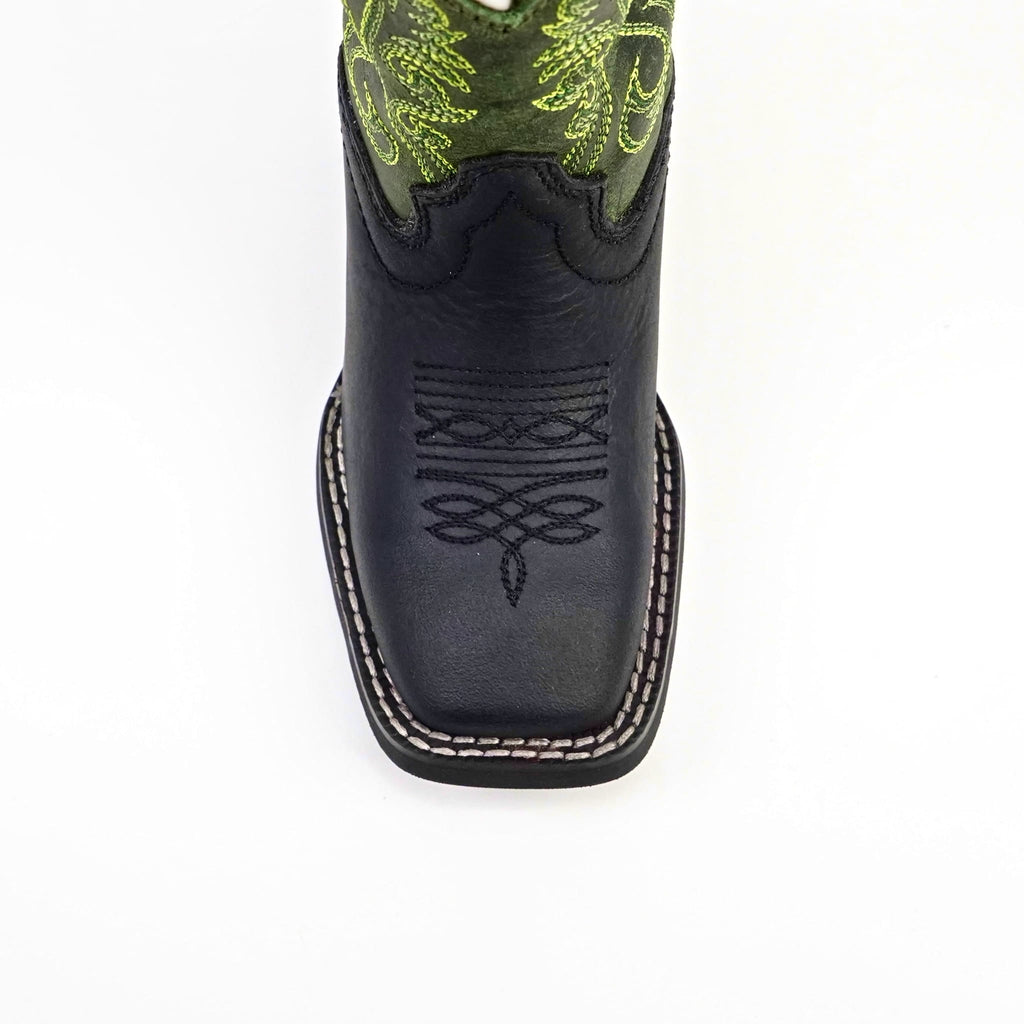 Texas Country Bota Nino Kids Cowboy Boots - Black - Square Toe (TCK008)