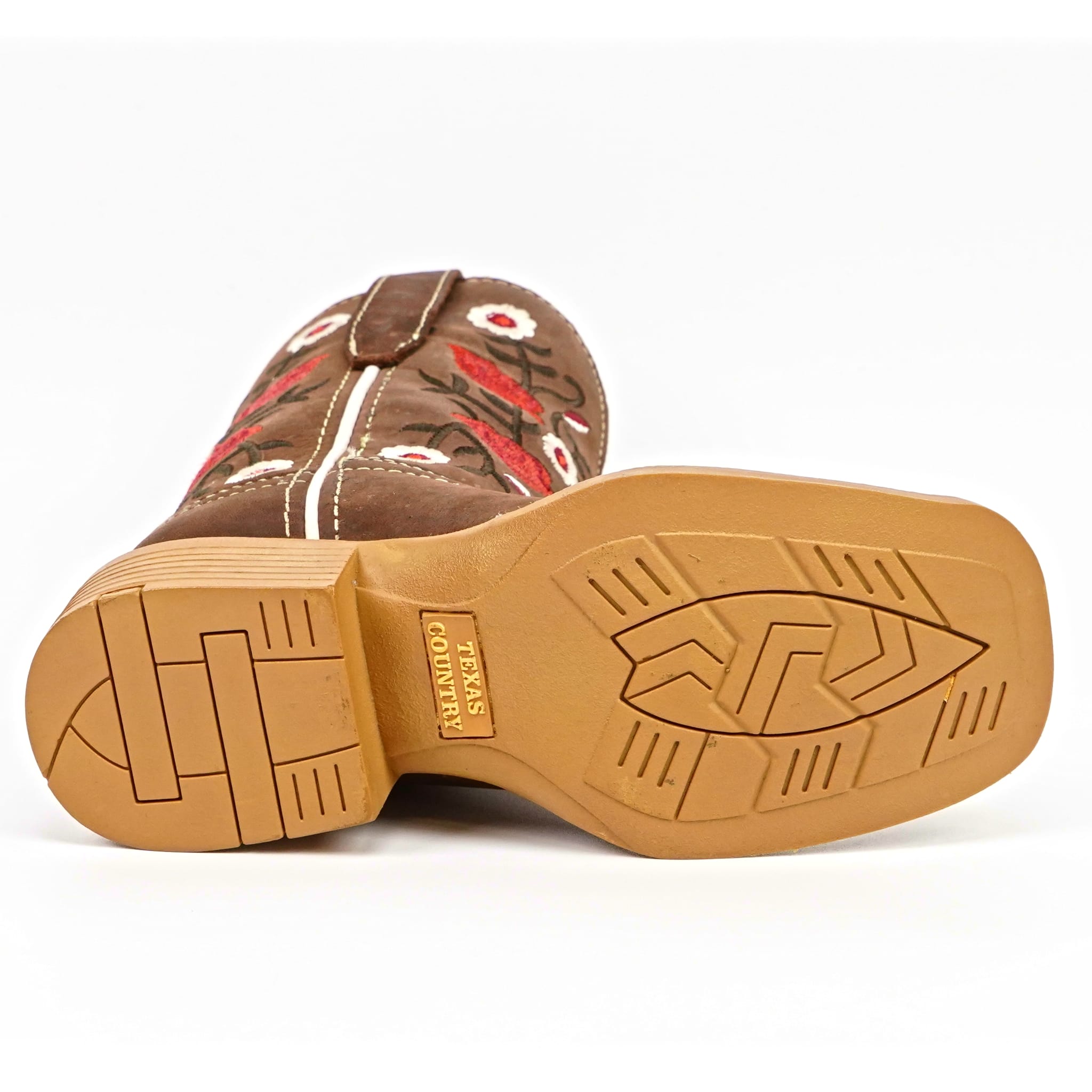 Texas Country Bota Nino Kids Cowboy Boots - Brown Floral Shaft - Square Toe (TCK020)