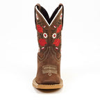 Texas Country Bota Nino Kids Cowboy Boots - Brown Floral Shaft - Square Toe (TCK020)
