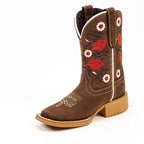 Texas Country Bota Nino Kids Cowboy Boots - Brown Floral Shaft - Square Toe (TCK020)