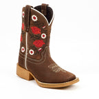 Texas Country Bota Nino Kids Cowboy Boots - Brown Floral Shaft - Square Toe (TCK020)