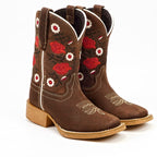 Texas Country Bota Nino Kids Cowboy Boots - Brown Floral Shaft - Square Toe (TCK020)