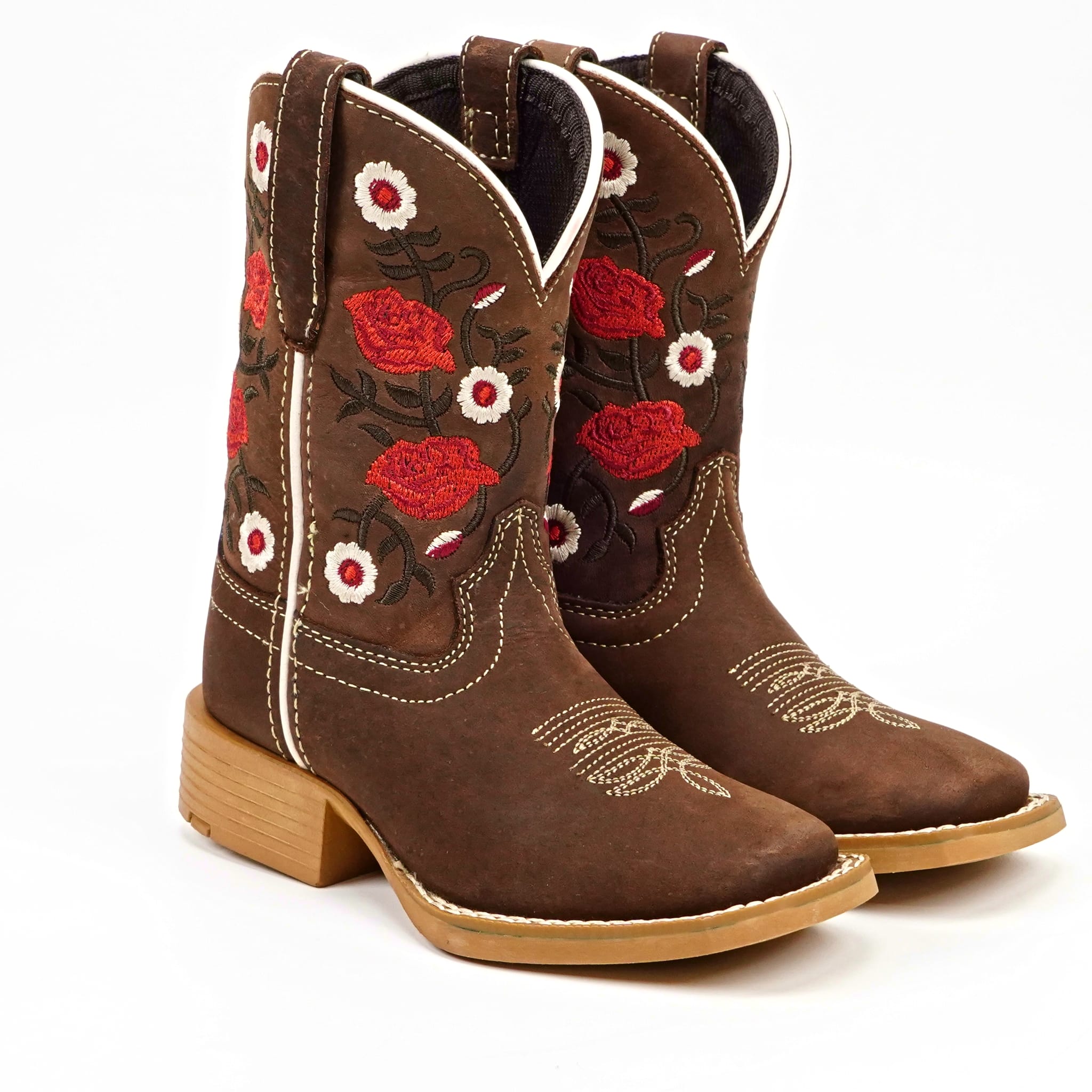 Texas Country Bota Nino Kids Cowboy Boots - Brown Floral Shaft - Square Toe (TCK020)