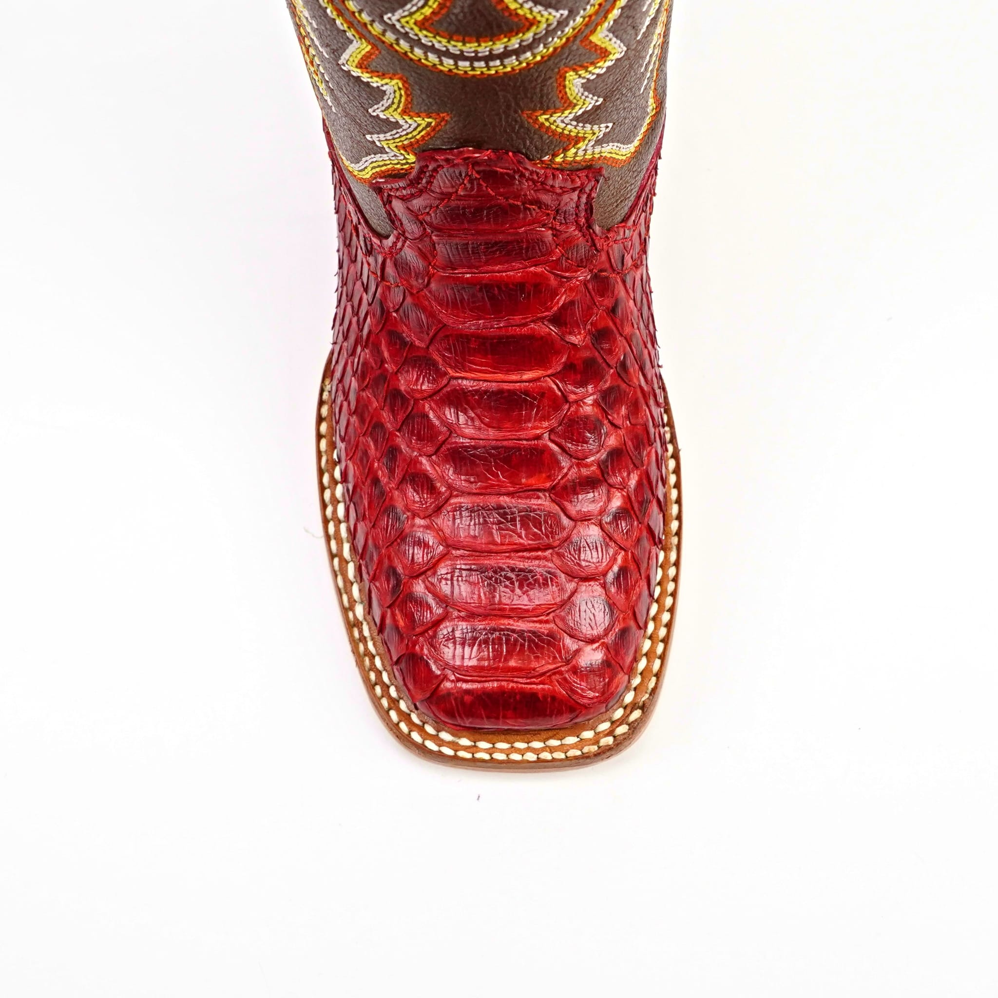 Texas Country Bota Nino Kids Python Boots - Red - Square Toe (Nigeria Tobacco Shaft)