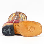Texas Country Bota Nino Kids Python Boots - Red - Square Toe (Nigeria Tobacco Shaft)