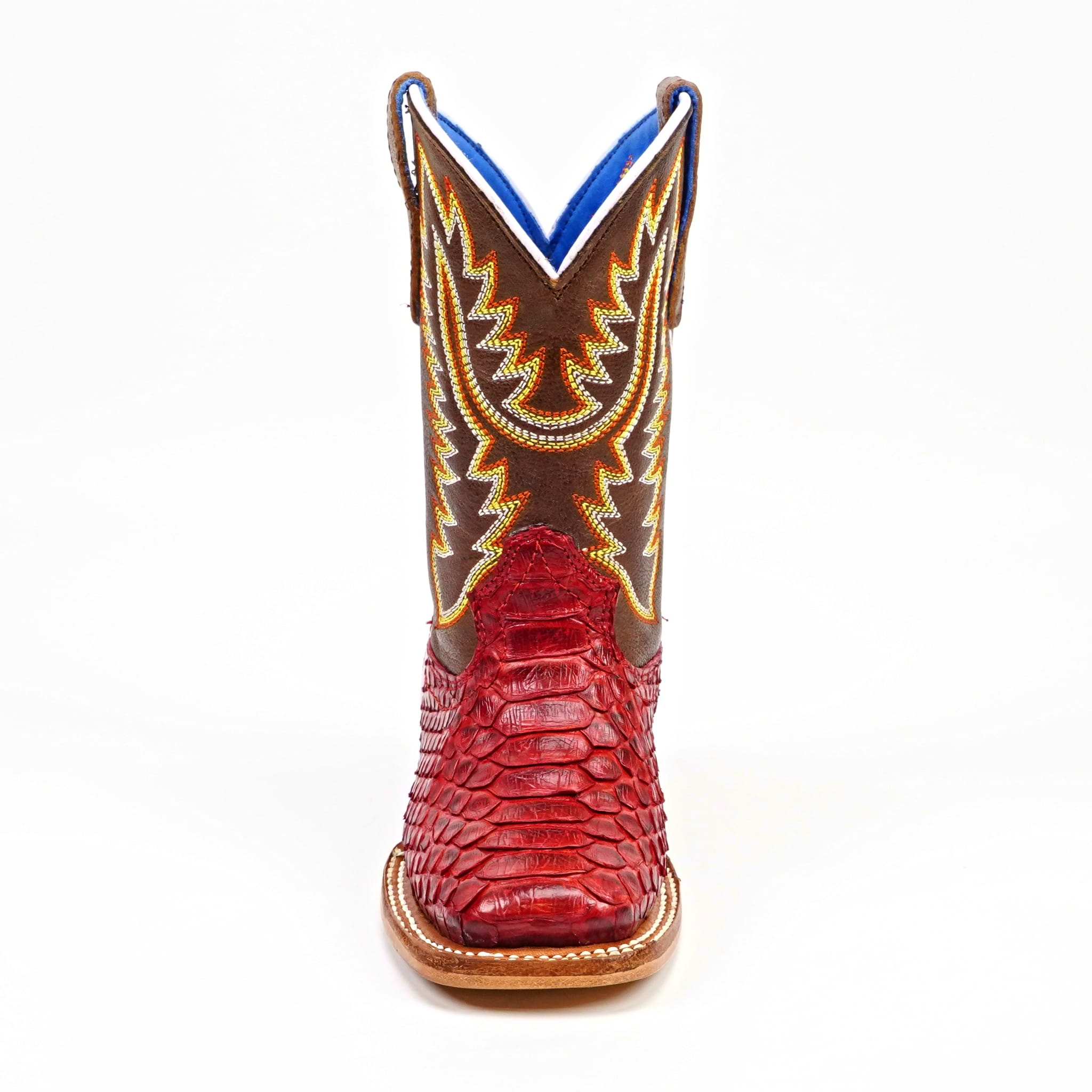 Texas Country Bota Nino Kids Python Boots - Red - Square Toe (Nigeria Tobacco Shaft)