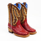 Texas Country Bota Nino Kids Python Boots - Red - Square Toe (Nigeria Tobacco Shaft)
