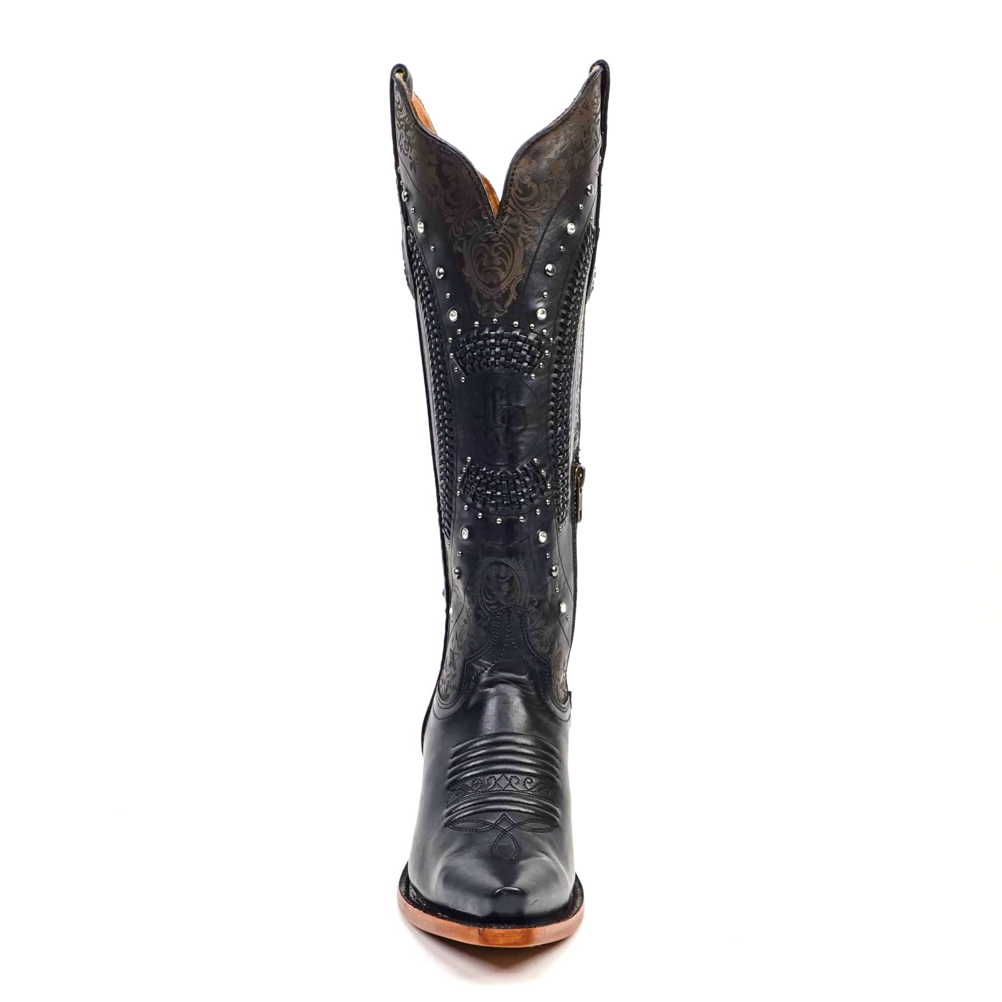 Texas Country Bota Res Dama Priscila - Cleyton Black Cowgirl Boots - Tall Shaft - Snip Toe (E871)