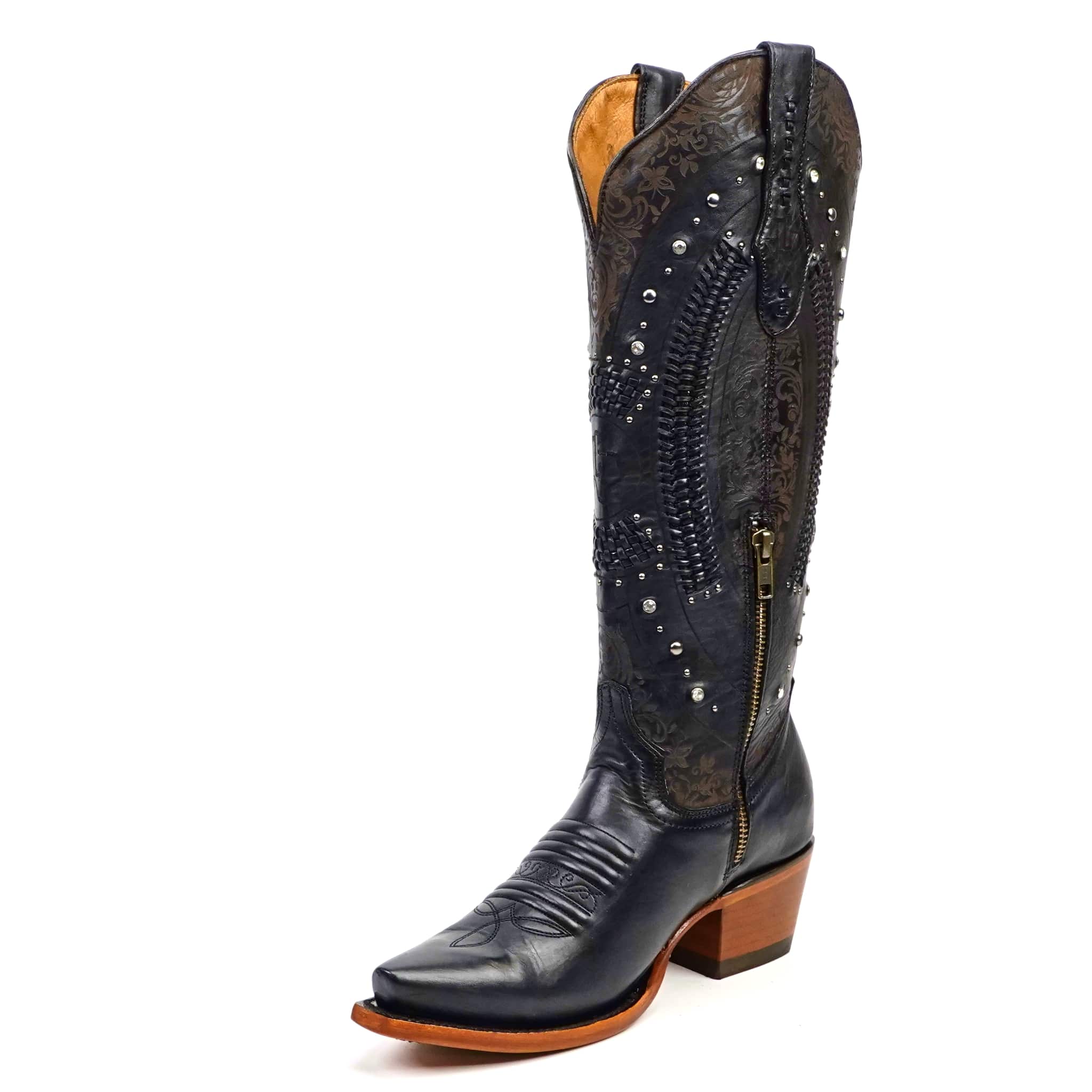 Texas Country Bota Res Dama Priscila - Cleyton Black Cowgirl Boots - Tall Shaft - Snip Toe (E871)