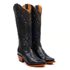Texas Country Bota Res Dama Priscila - Cleyton Black Cowgirl Boots - Tall Shaft - Snip Toe (E871)