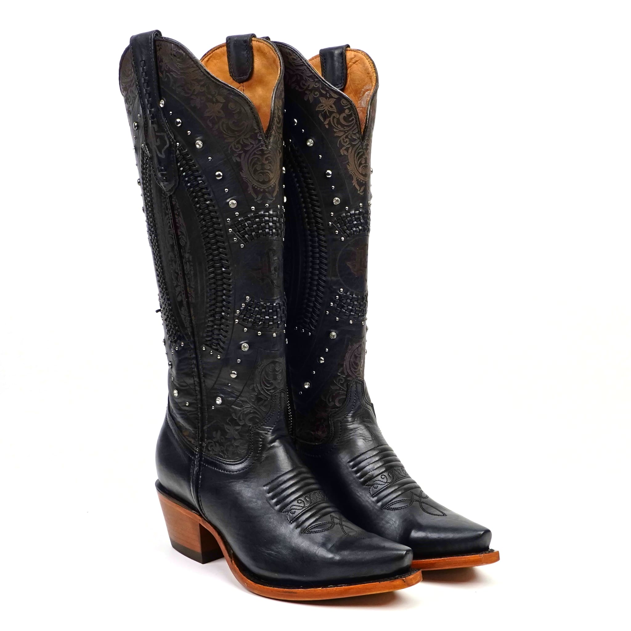 Texas Country Bota Res Dama Priscila - Cleyton Black Cowgirl Boots - Tall Shaft - Snip Toe (E871)