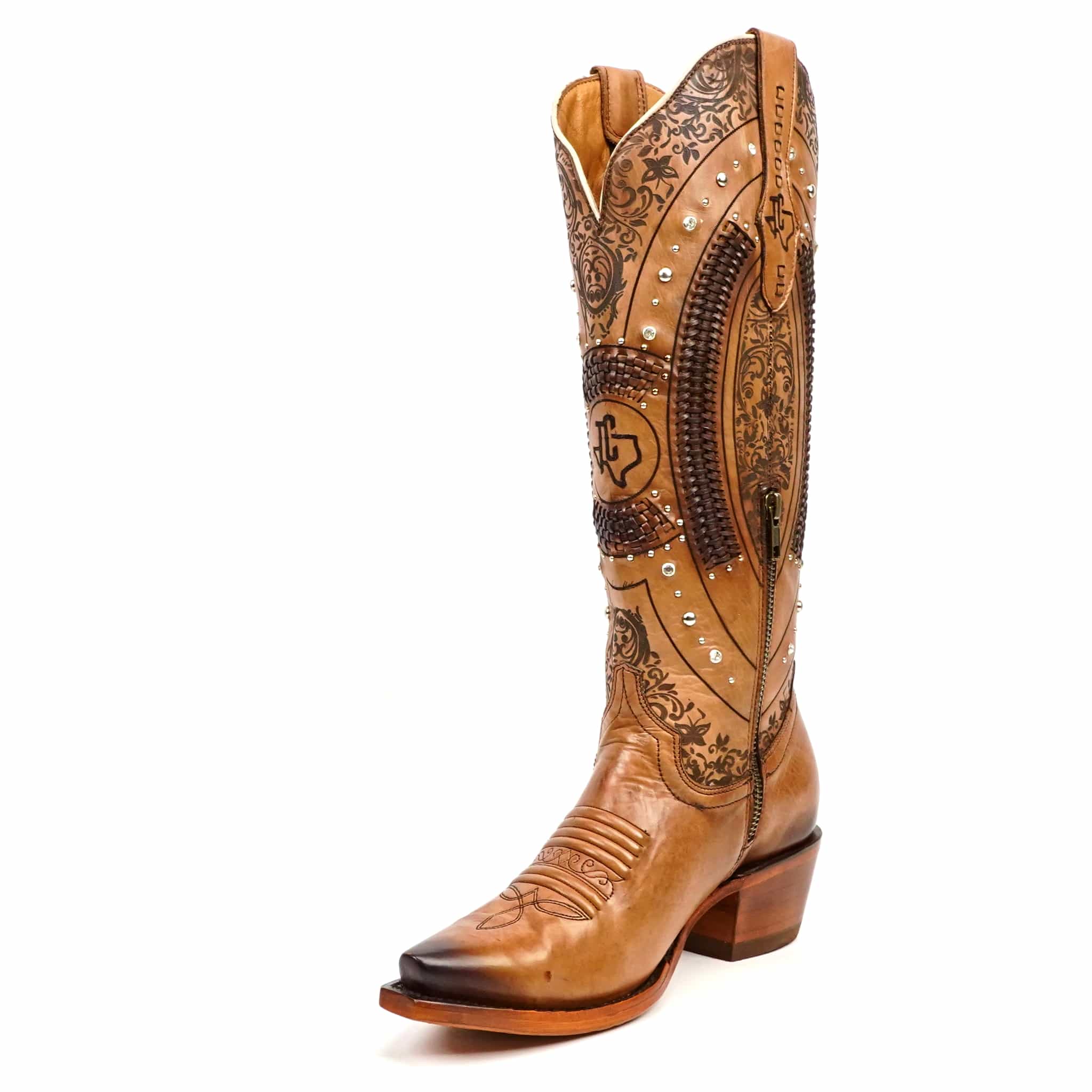 Texas Country Bota Res Dama Priscila - Cleyton Tobacco Cowgirl Boot - Tall Shaft - Snip Toe (E871)