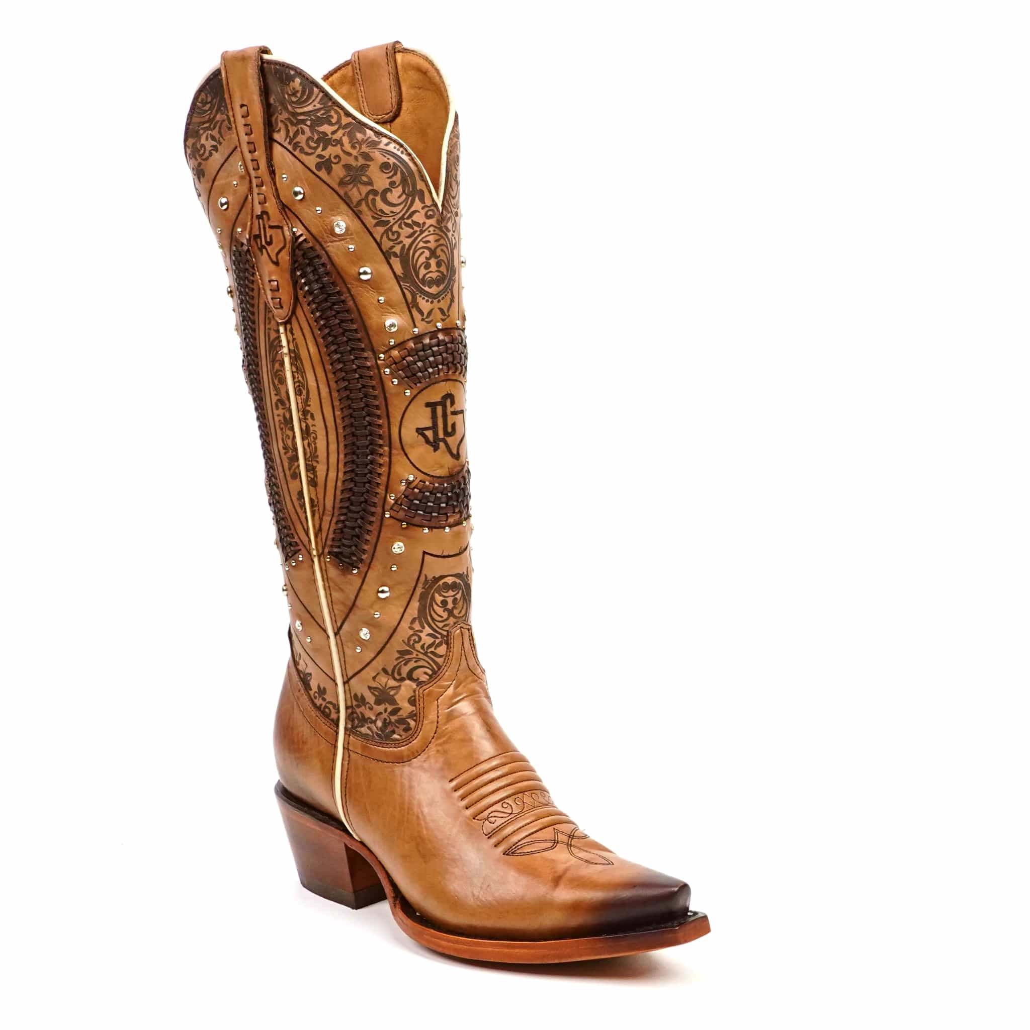 Texas Country Bota Res Dama Priscila - Cleyton Tobacco Cowgirl Boot - Tall Shaft - Snip Toe (E871)