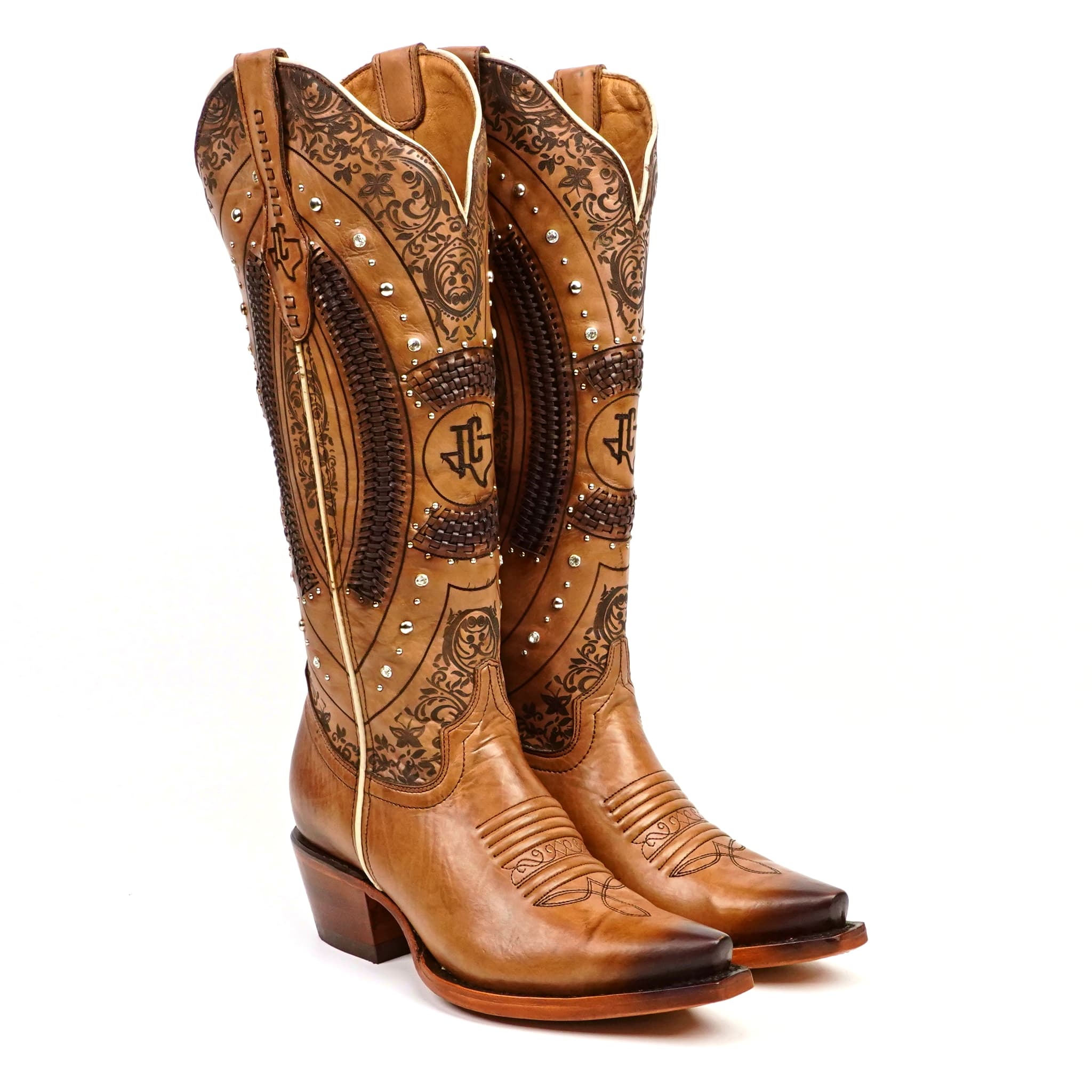 Texas Country Bota Res Dama Priscila - Cleyton Tobacco Cowgirl Boot - Tall Shaft - Snip Toe (E871)