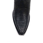 Texas Country Bota Res Dama Trevi - Embossed Lizard Black Cowgirl Boots - Tall Shaft - Snip Toe (E873)