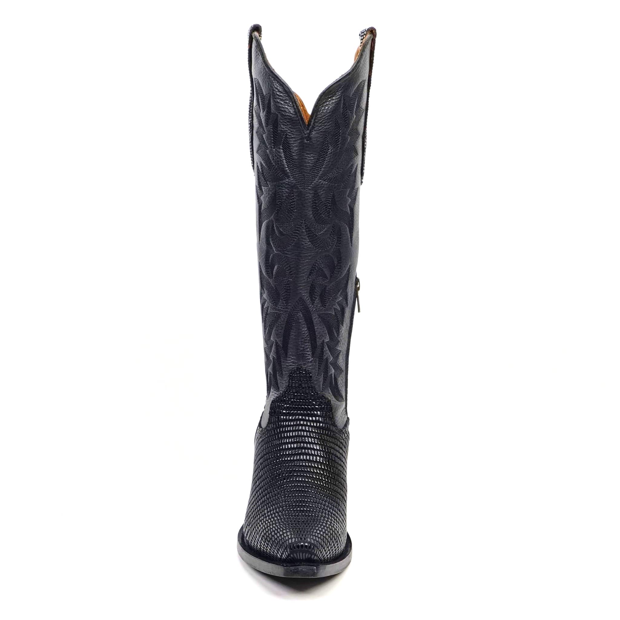Texas Country Bota Res Dama Trevi - Embossed Lizard Black Cowgirl Boots - Tall Shaft - Snip Toe (E873)