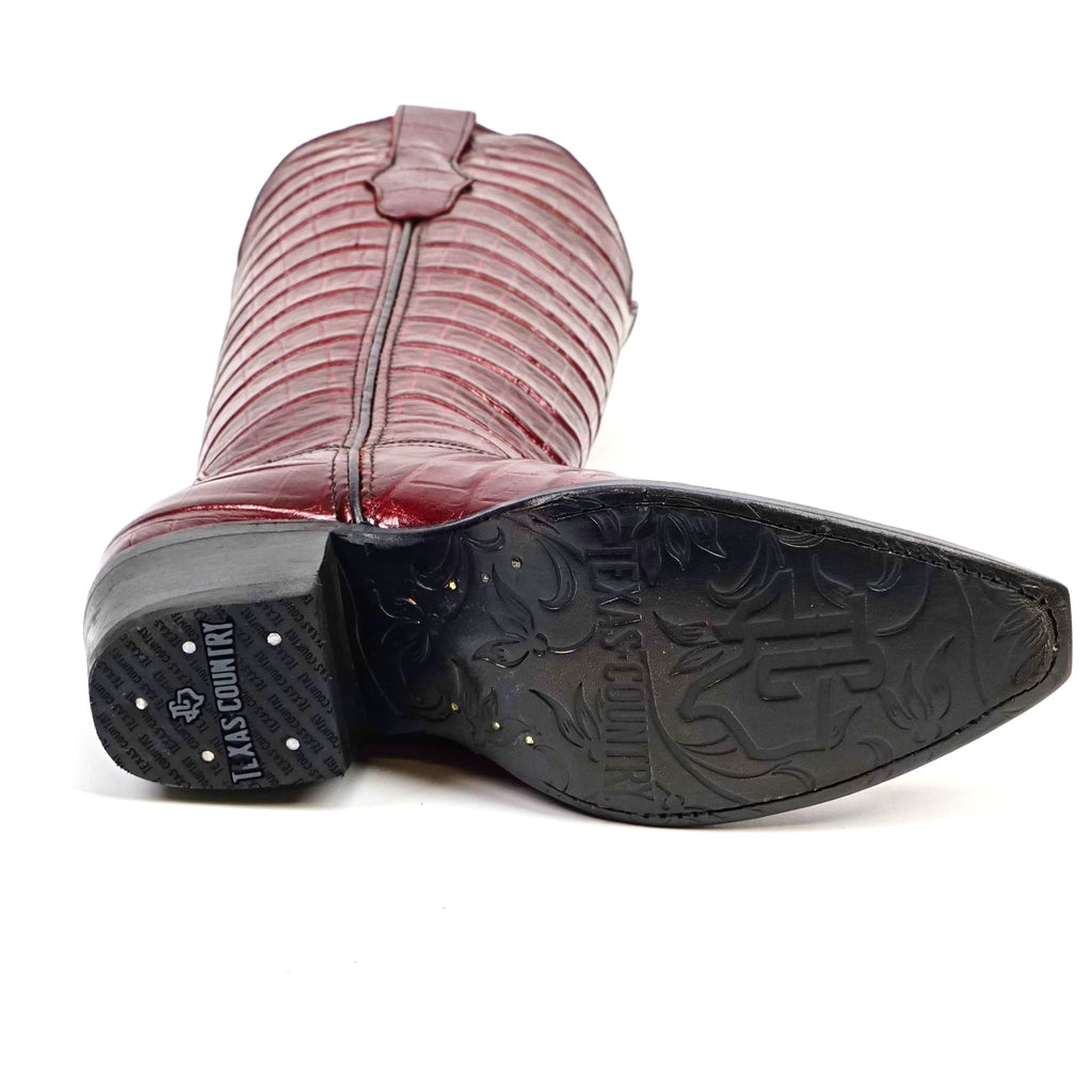 Texas Country Bota Res Dama Venus - Embossed Alligator Wine Cowgirl Boots - Tall Shaft - Snip Toe (E874)