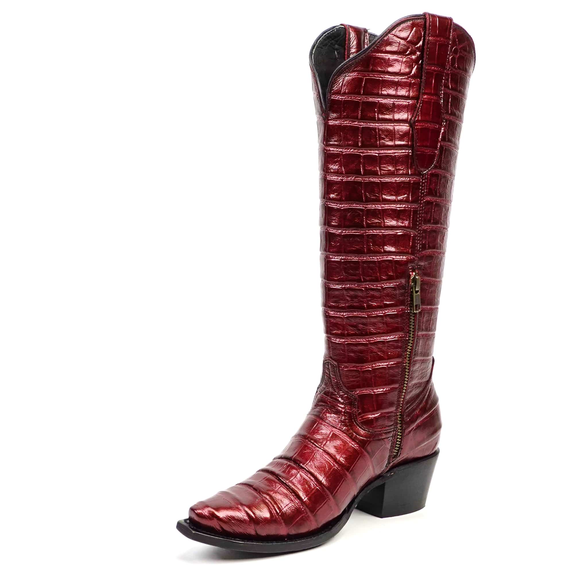 Texas Country Bota Res Dama Venus - Embossed Alligator Wine Cowgirl Boots - Tall Shaft - Snip Toe (E874)
