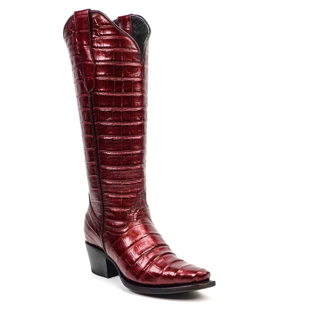 Texas Country Bota Res Dama Venus - Embossed Alligator Wine Cowgirl Boots - Tall Shaft - Snip Toe (E874)