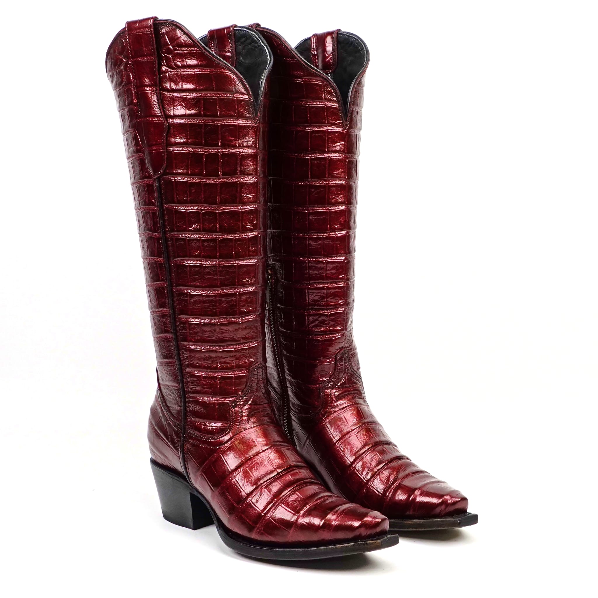 Texas Country Bota Res Dama Venus - Embossed Alligator Wine Cowgirl Boots - Tall Shaft - Snip Toe (E874)