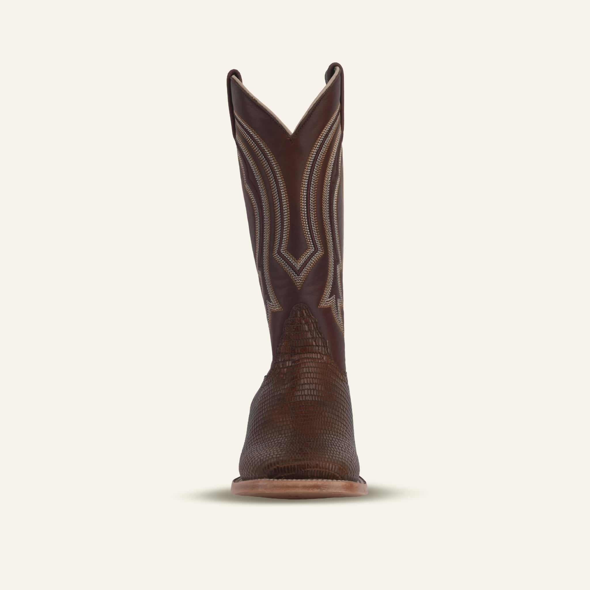 Texas Country Bota Res Hombre Lizard Cowboy Boots - Brown Embossed Leather - Square Toe (E949)