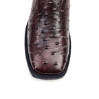 Texas Country Bota Res Hombre Ostrich Black Cherry Boots - Embossed Leather - Square Toe (E424)