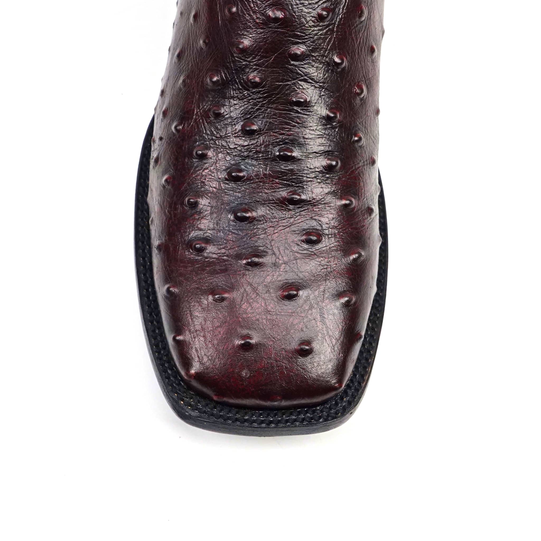 Texas Country Bota Res Hombre Ostrich Black Cherry Boots - Embossed Leather - Square Toe (E424)