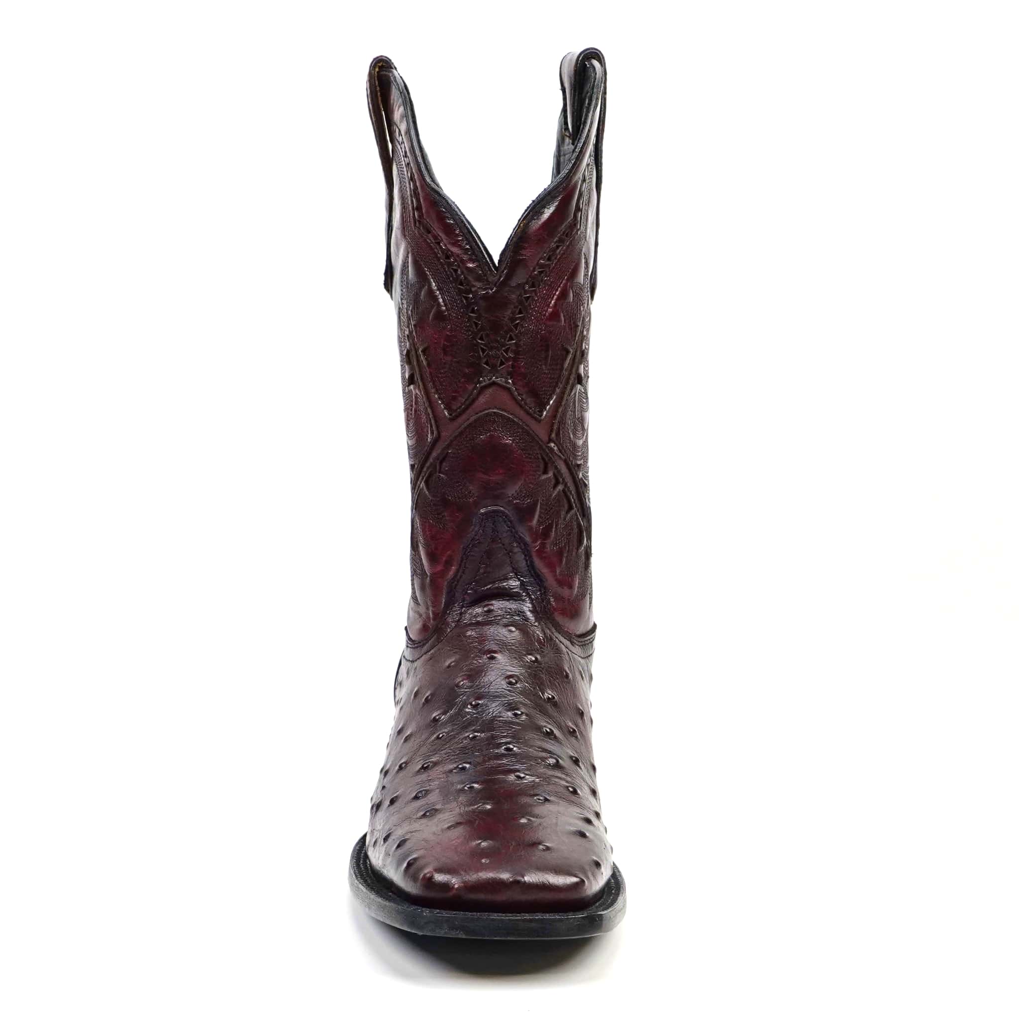 Texas Country Bota Res Hombre Ostrich Black Cherry Boots - Embossed Leather - Square Toe (E424)