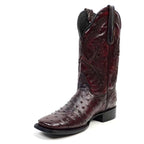Texas Country Bota Res Hombre Ostrich Black Cherry Boots - Embossed Leather - Square Toe (E424)