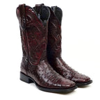 Texas Country Bota Res Hombre Ostrich Black Cherry Boots - Embossed Leather - Square Toe (E424)