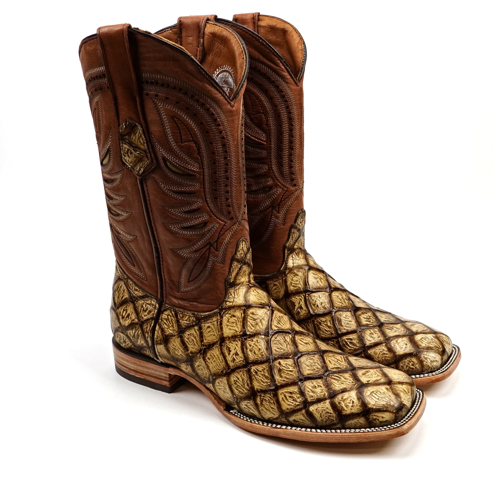 Texas Country Bota Res Hombre Pirarucu Orix Boots - Embossed Leather - Square Toe (E687)