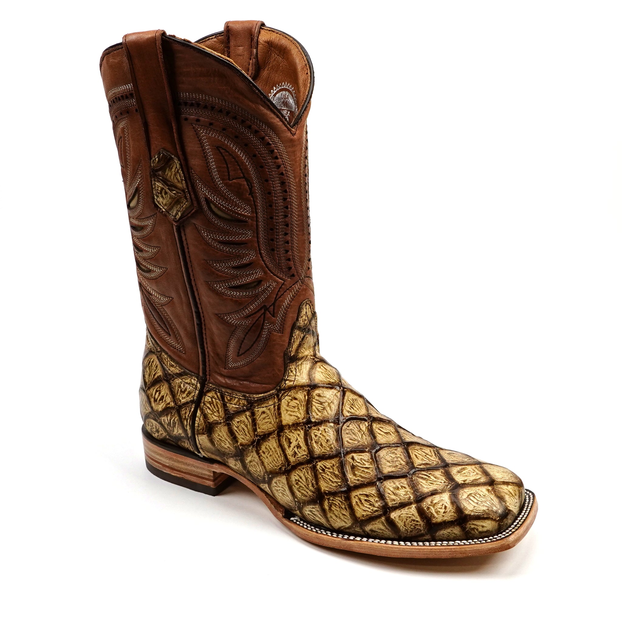 Texas Country Bota Res Hombre Pirarucu Orix Boots - Embossed Leather - Square Toe (E687)
