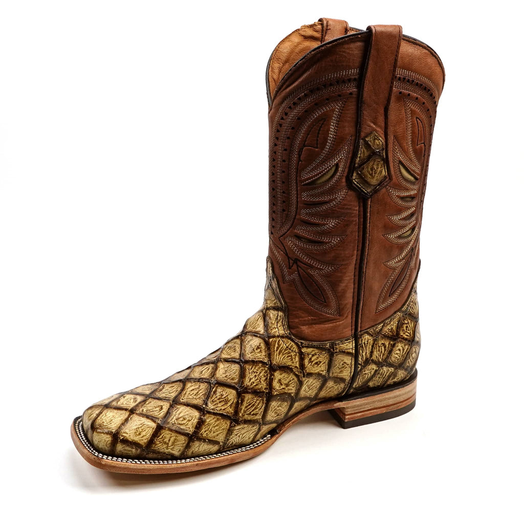 Texas Country Bota Res Hombre Pirarucu Orix Boots - Embossed Leather - Square Toe (E687)