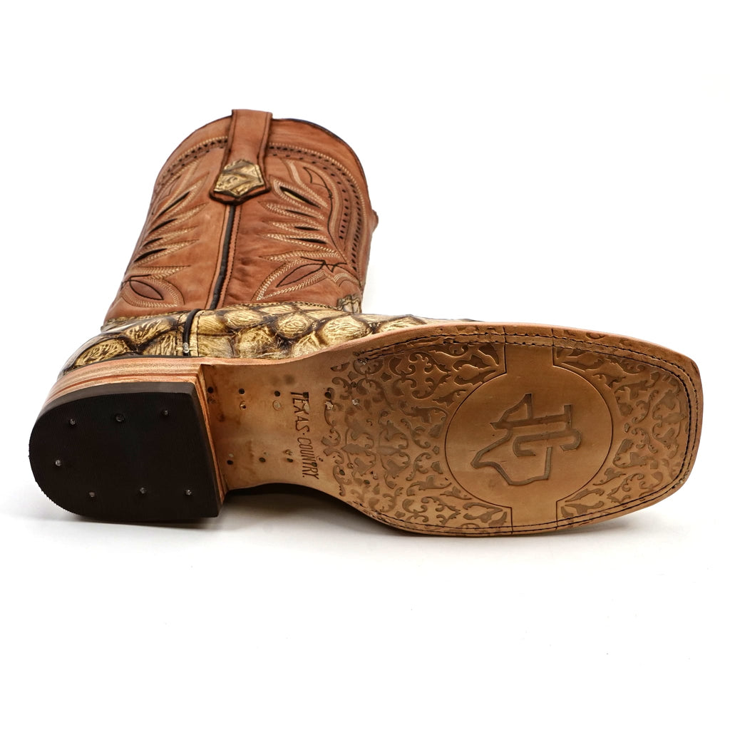 Texas Country Bota Res Hombre Pirarucu Orix Boots - Embossed Leather - Square Toe (E687)