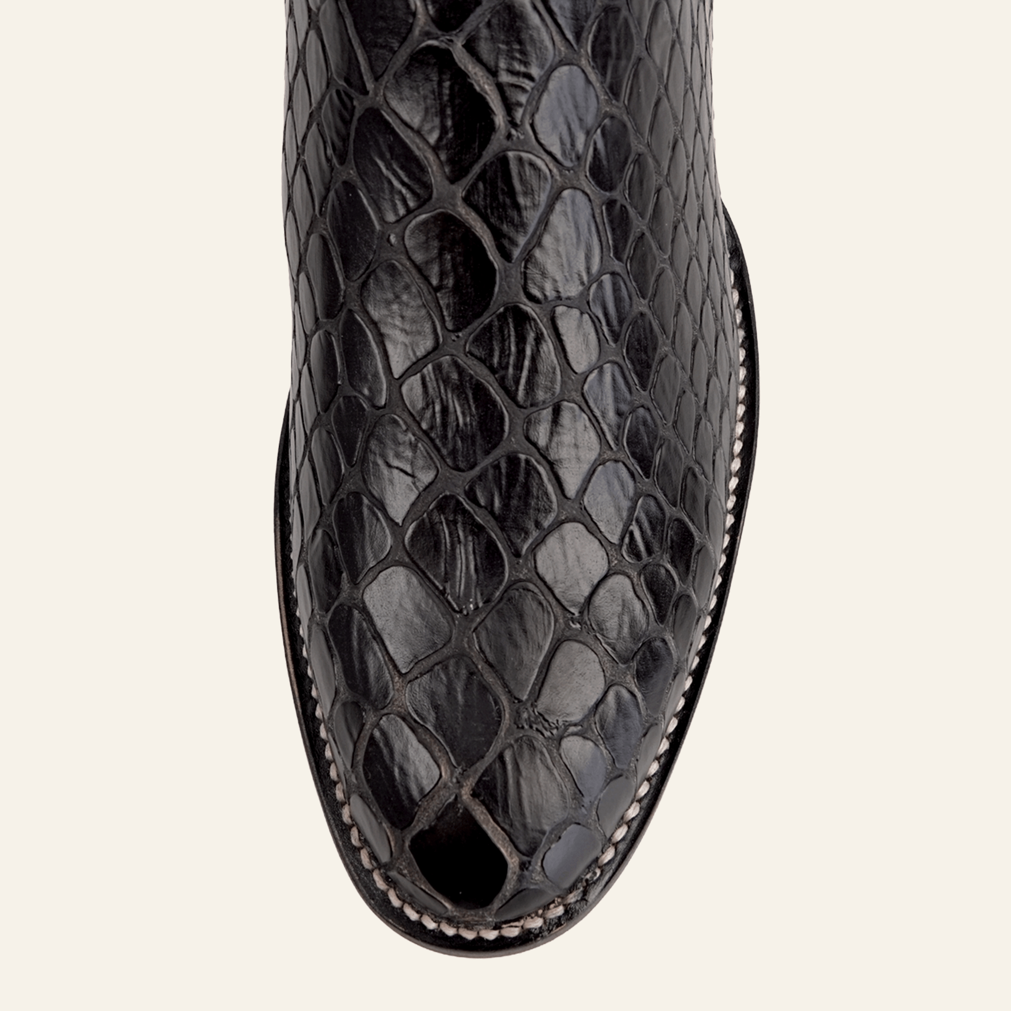 Texas Country Bota Res Hombre Snake Ankle Boots - Black Embossed Leather - Rodeo Toe (E955)