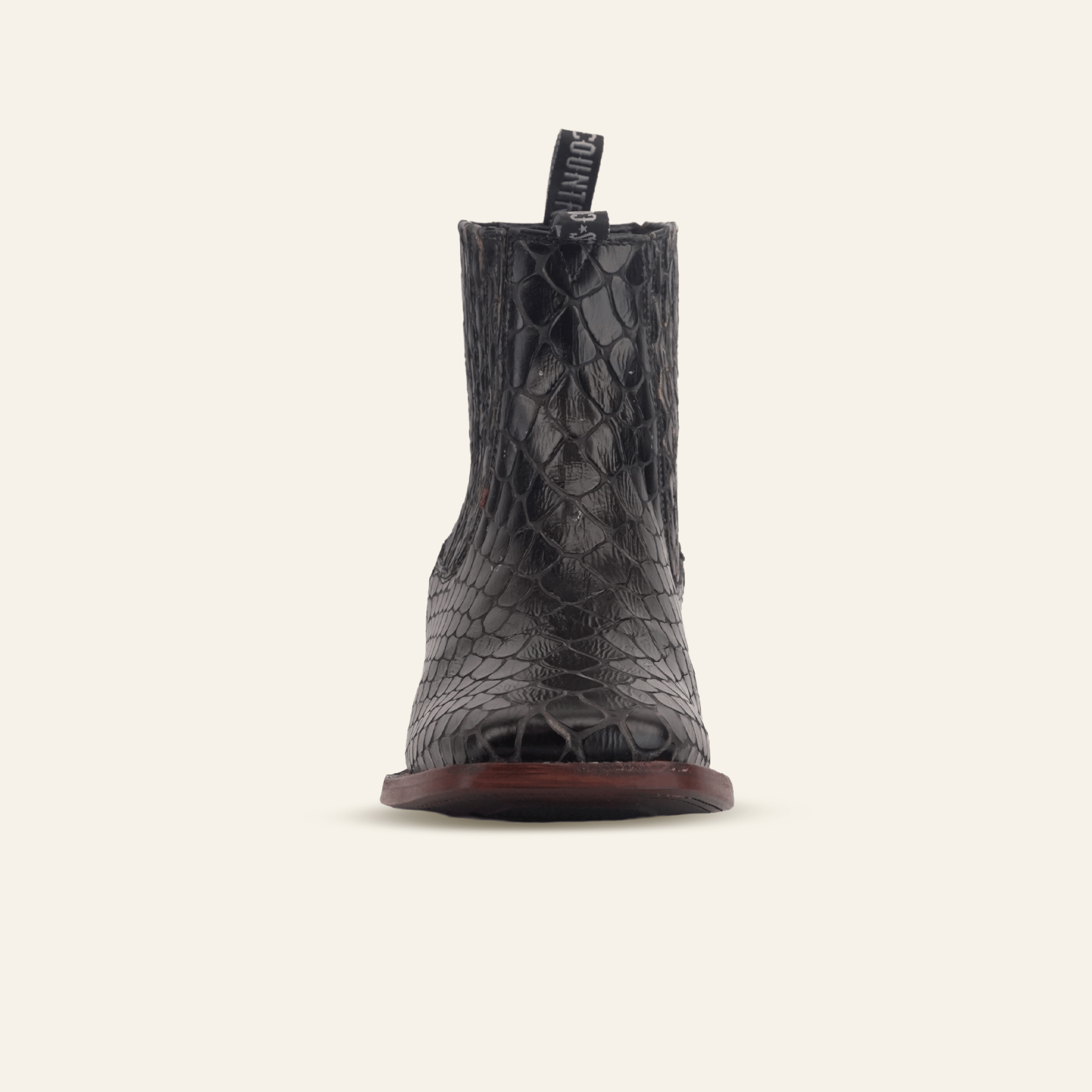 Texas Country Bota Res Hombre Snake Ankle Boots - Black Embossed Leather - Square Toe (E955)