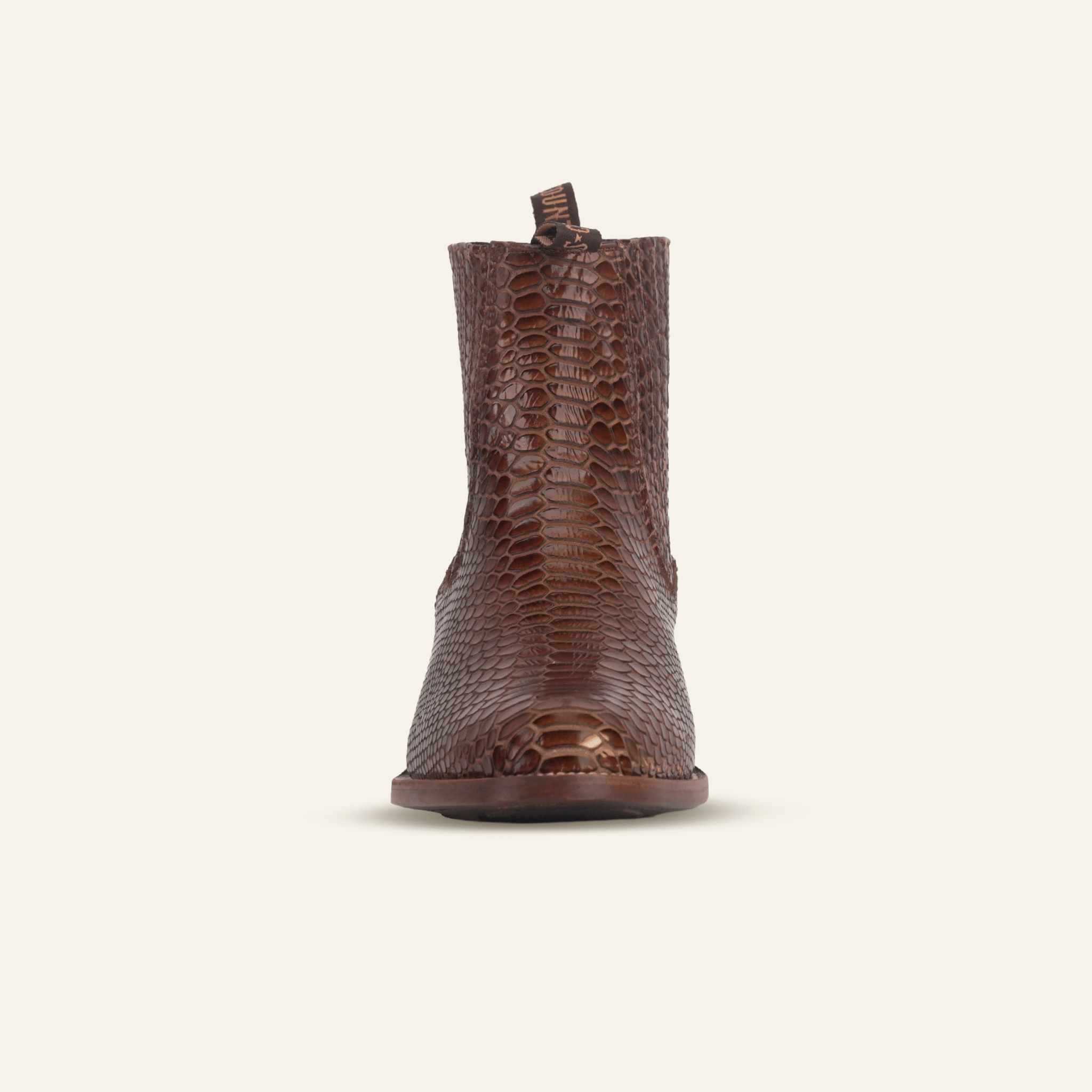 Texas Country Bota Res Hombre Snake Ankle Boots - Brown Embossed Leather - Rodeo Toe (E946)