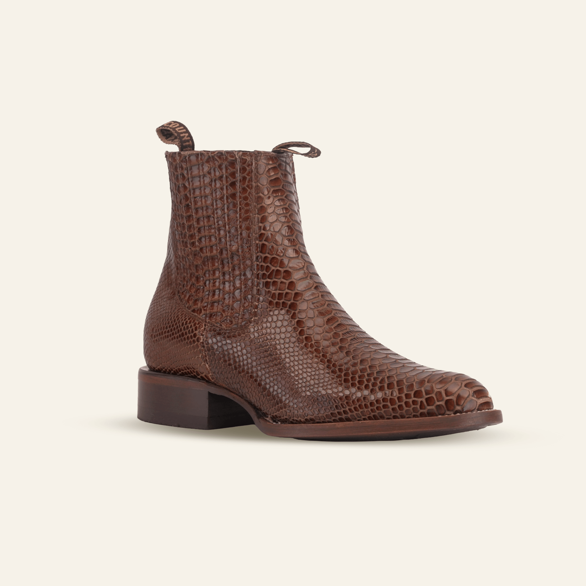 Texas Country Bota Res Hombre Snake Ankle Boots - Brown Embossed Leather - Rodeo Toe (E946)