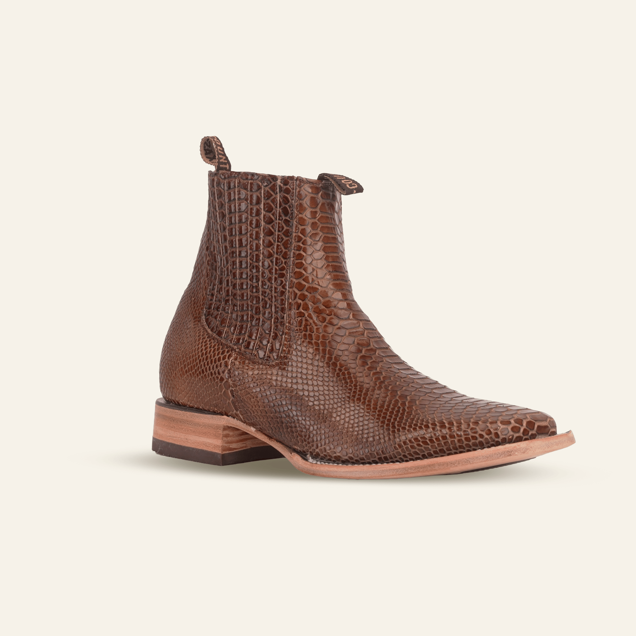 Texas Country Bota Res Hombre Snake Ankle Boots - Brown Embossed Leather - Square Toe (E946)