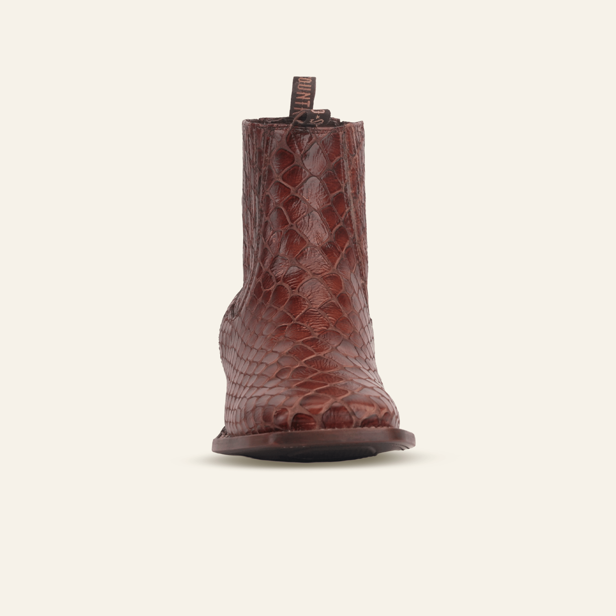 Texas Country Bota Res Hombre Snake Ankle Boots - Cognac Embossed Leather - Square Toe (E955)