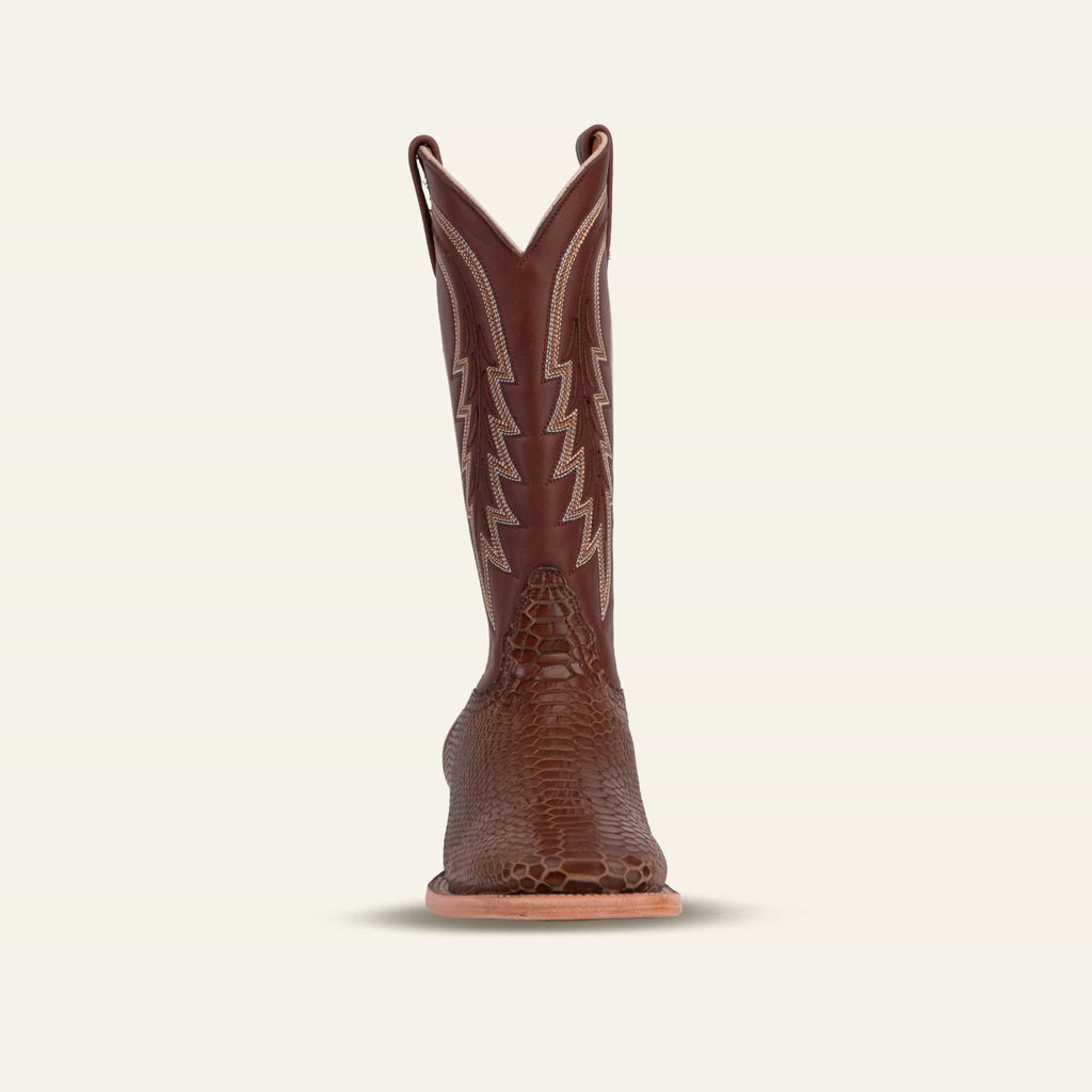 Texas Country Bota Res Hombre Snake Cowboy Boots - Brown Embossed Leather - Square Toe (E948)