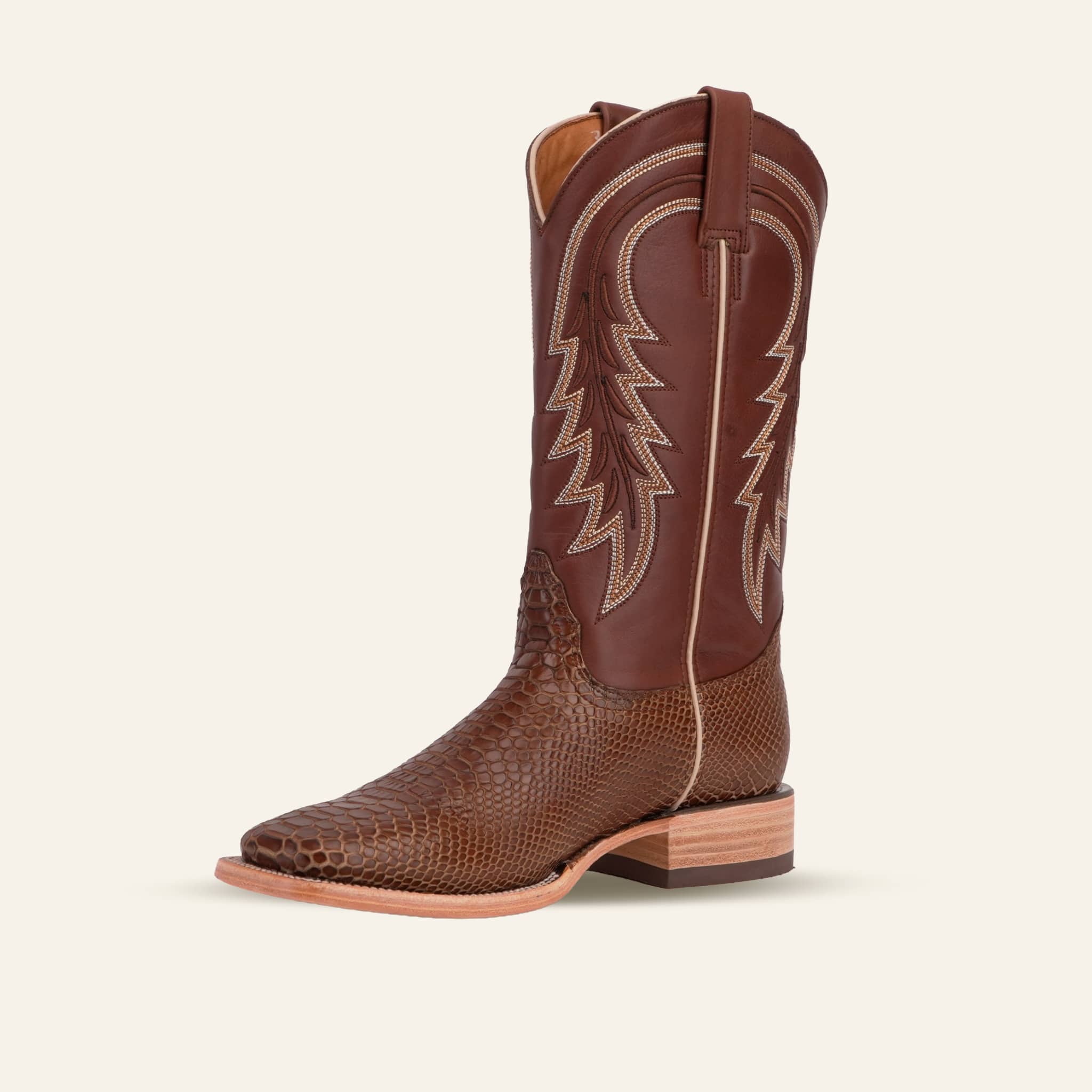 Texas Country Bota Res Hombre Snake Cowboy Boots - Brown Embossed Leather - Square Toe (E948)