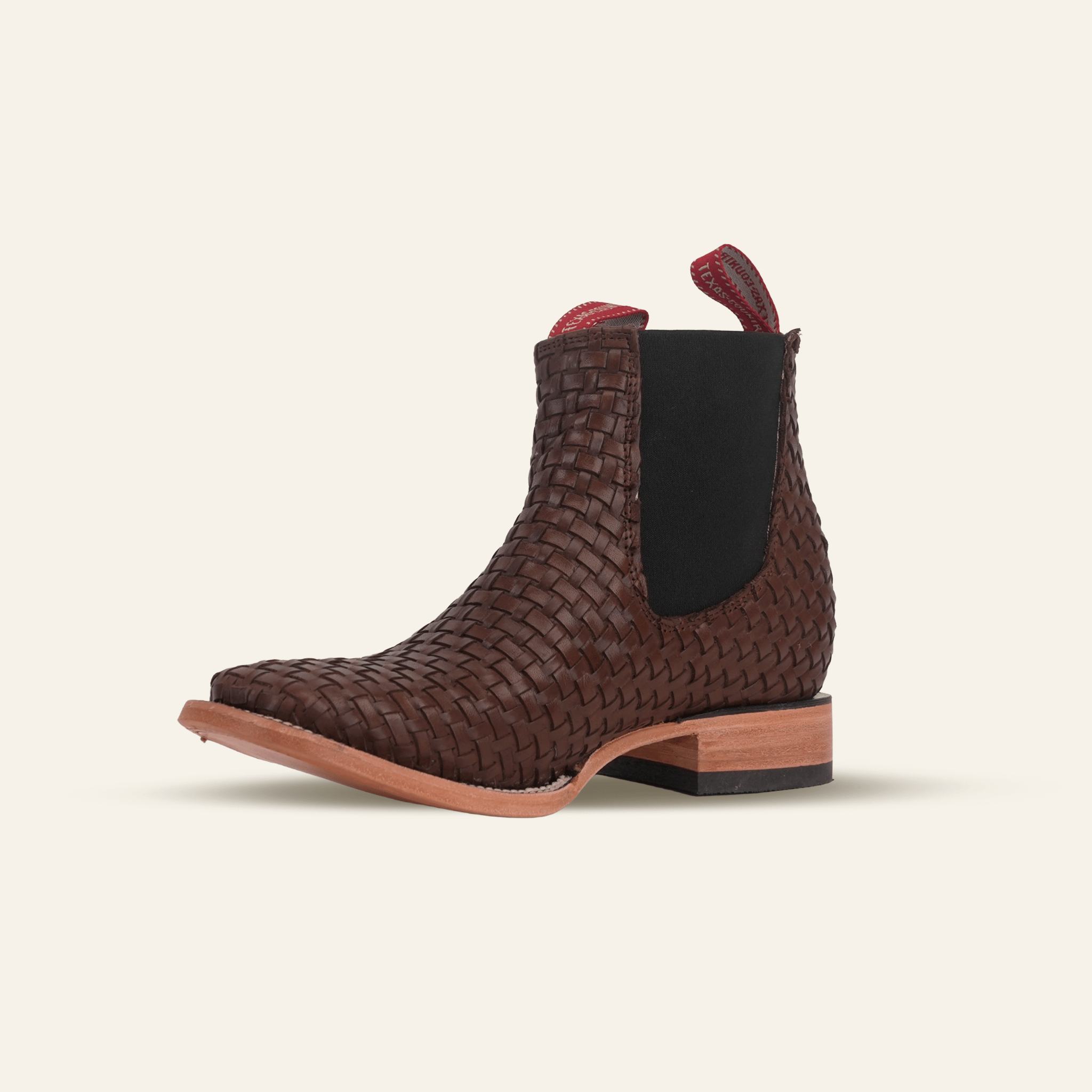 Texas Country Botines Charros TC Basket Weave Ankle Boots - Brown - Square Toe (E1200)