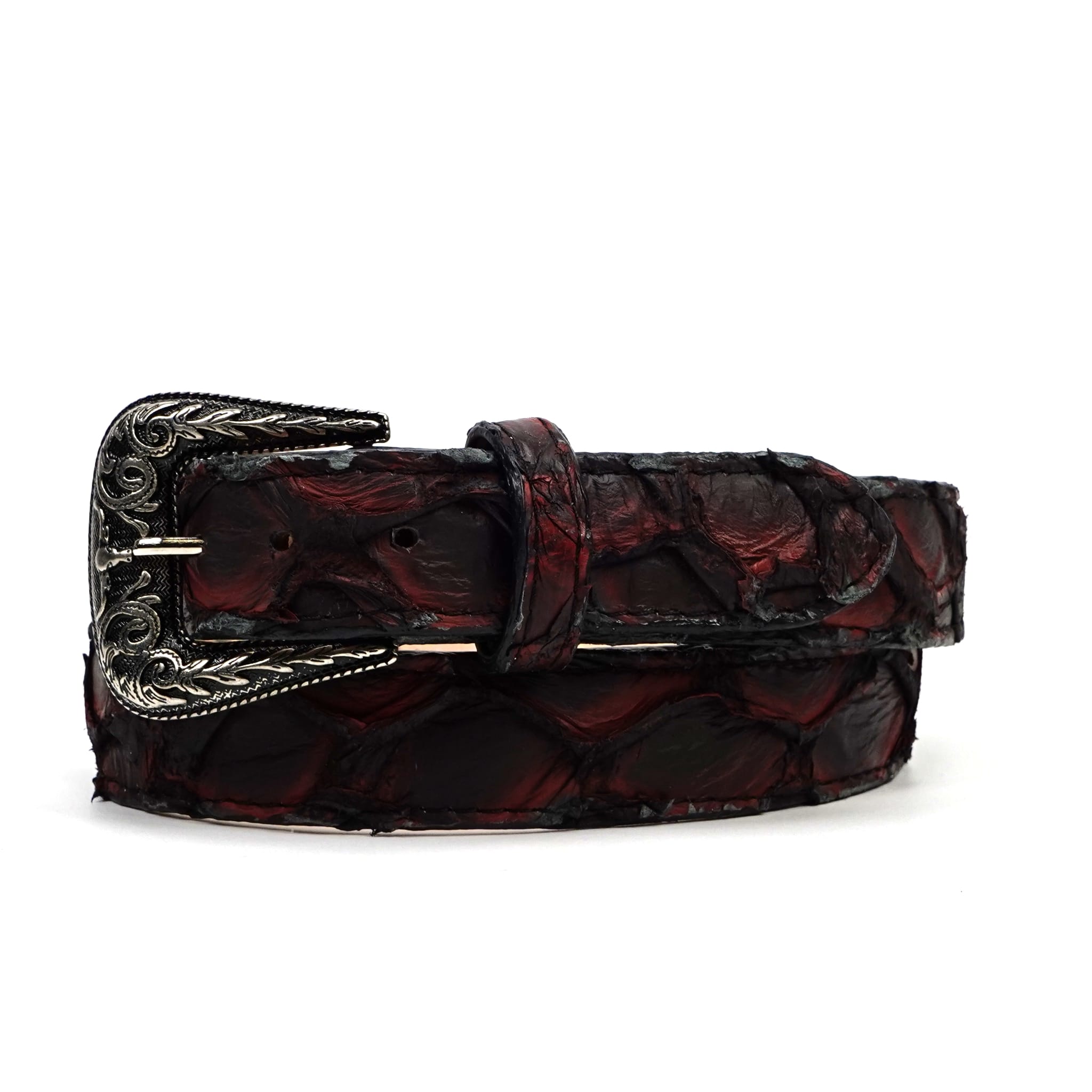 Texas Country Cinto Exotico TC Exotic Full Quilt Pirarucu Belt - Black Cherry Matte (C-028)