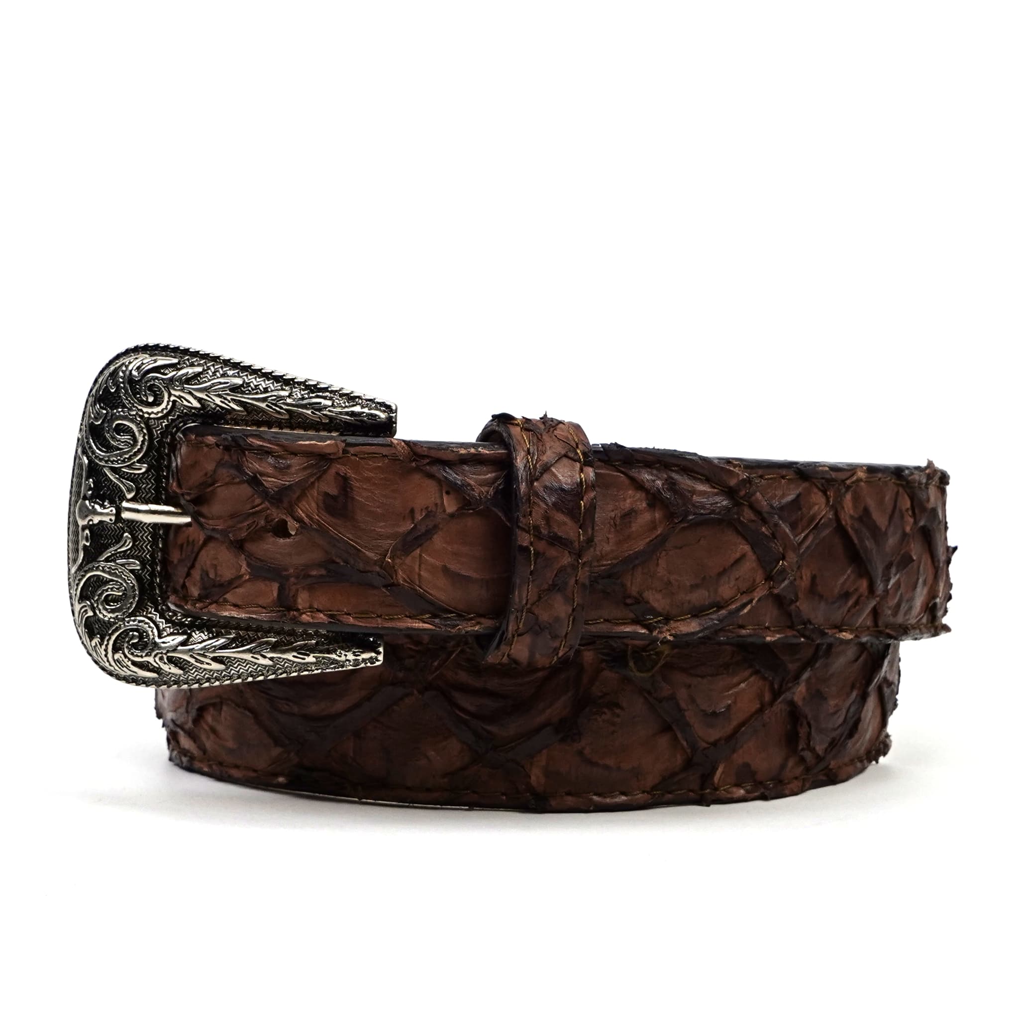Texas Country Cinto Exotico TC Exotic Full Quilt Pirarucu Belt - Matte Brown (C-028)