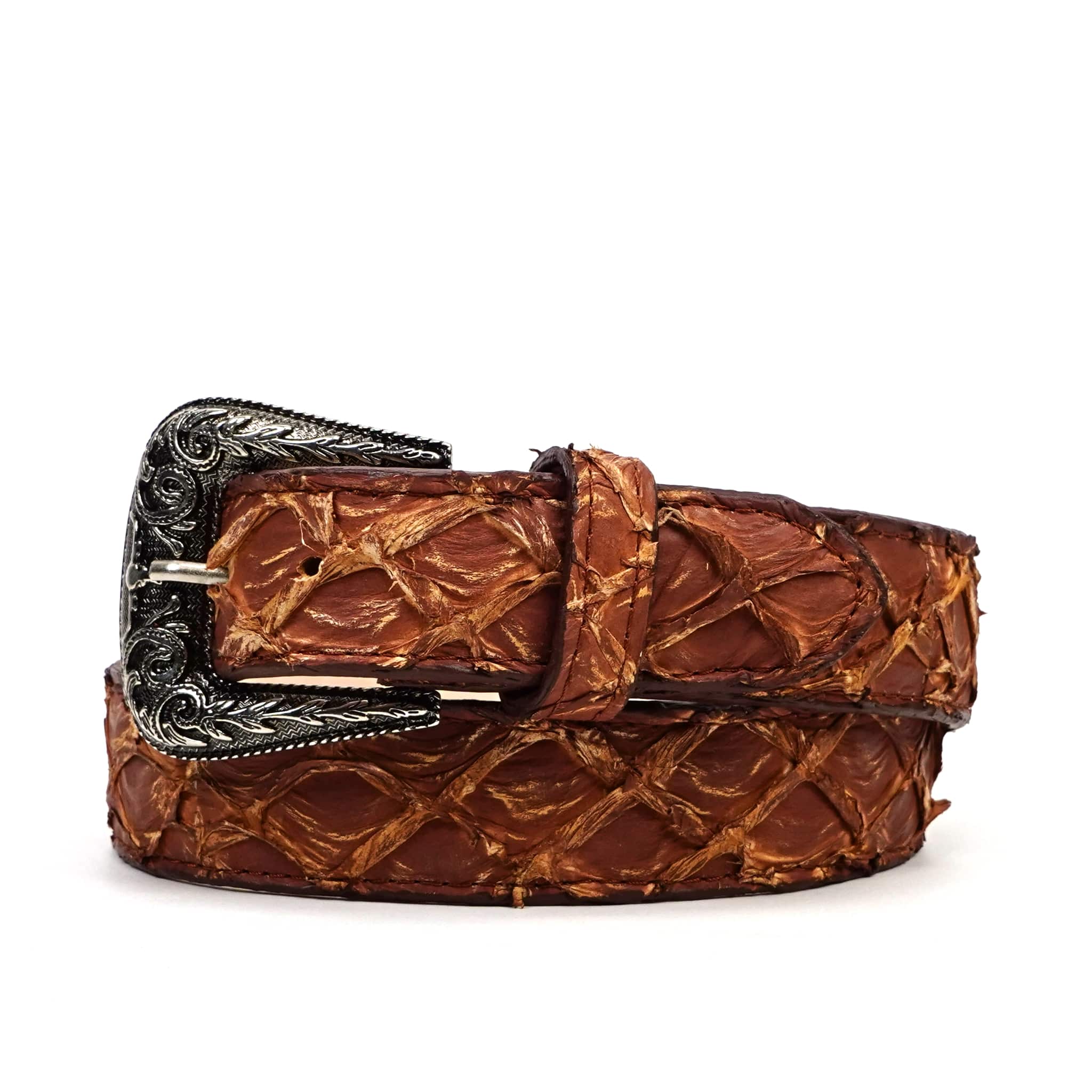 Texas Country Cinto Exotico TC Exotic Full Quilt Pirarucu Belt - Pecan (C-028)