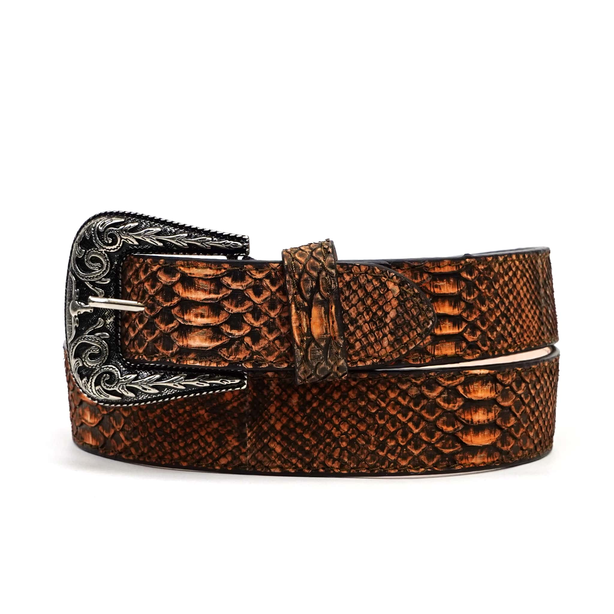 Texas Country Cinto Exotico TC Exotic Full Quilt Python Belt - Fuel Orange (C-028)