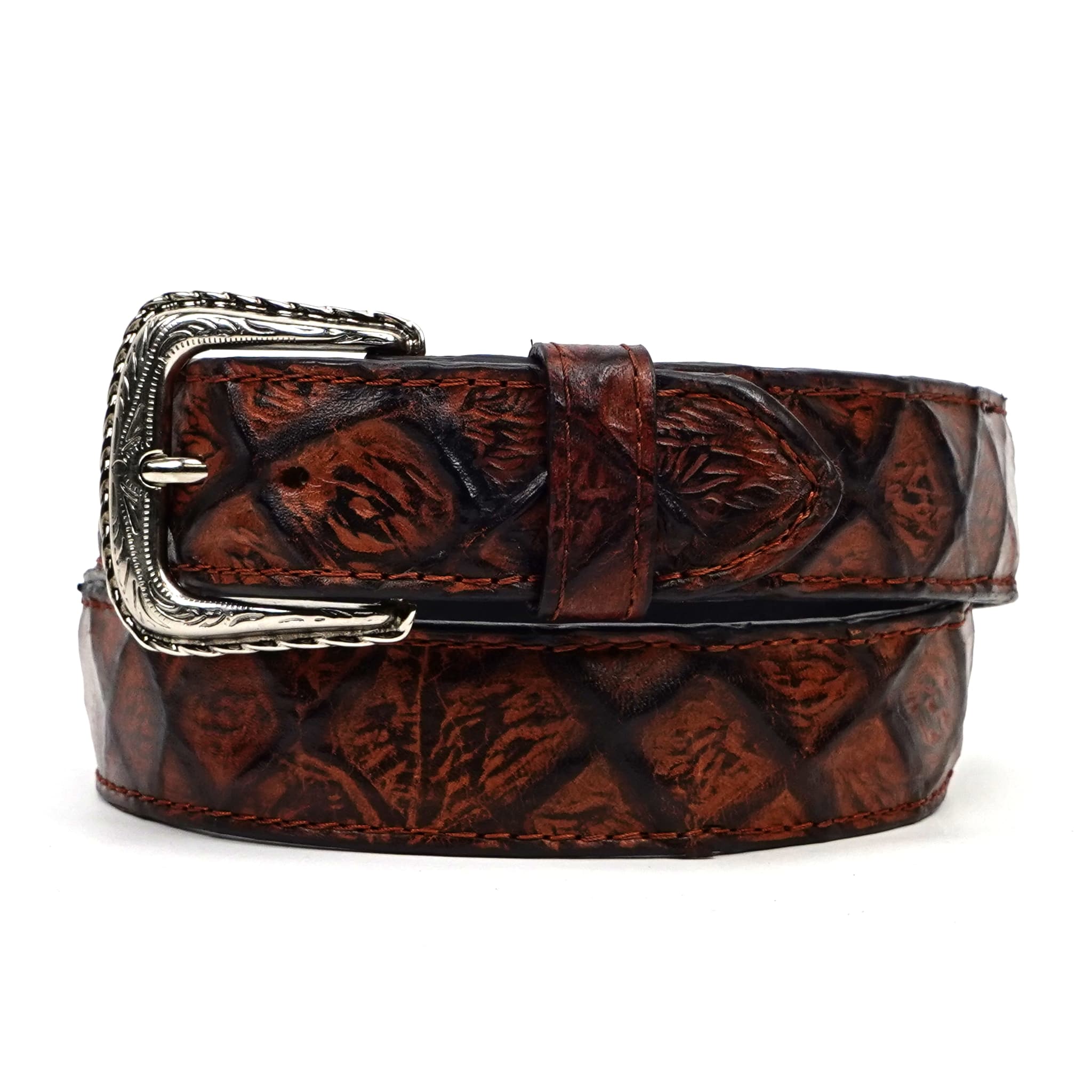 Texas Country Cinto Hombre TC Pirarucu Embossed Leather Belt - Rustic Cognac (C-IMI)