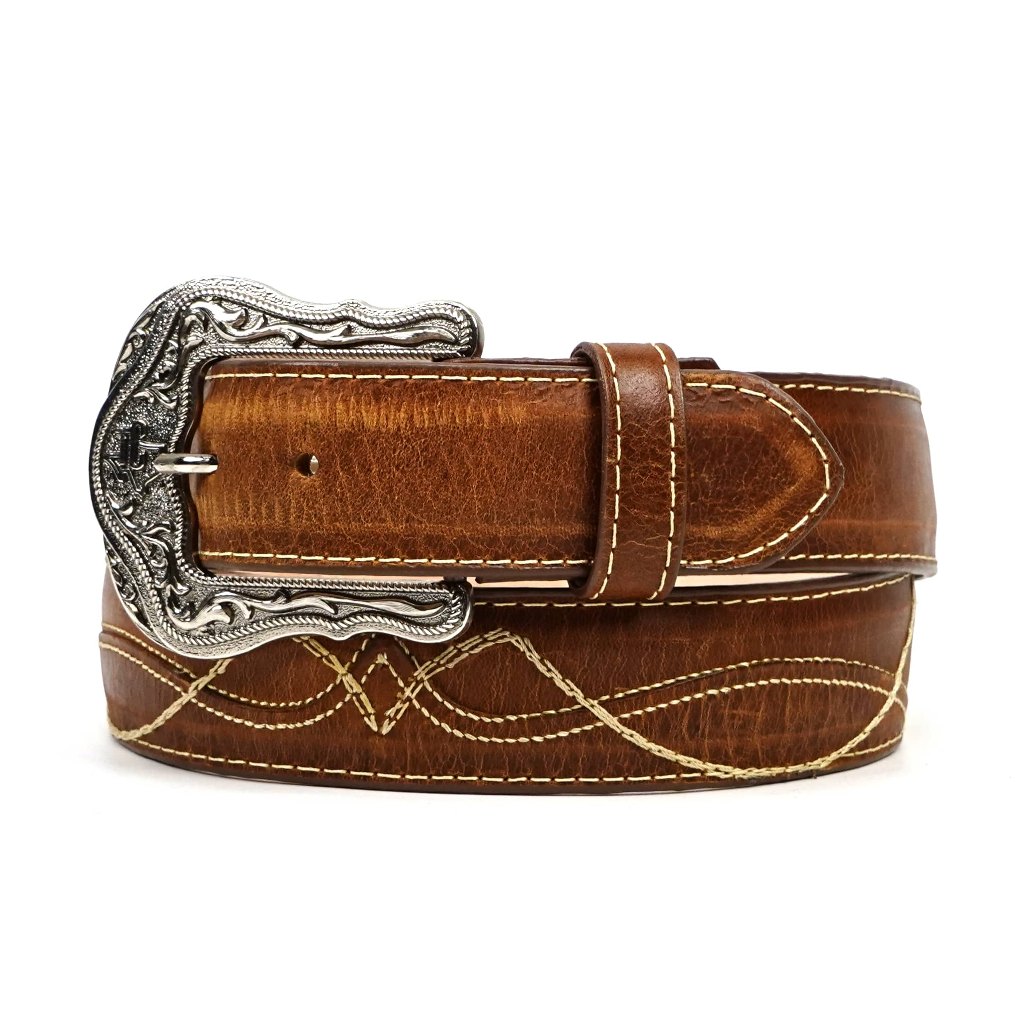 Texas Country Cinto Hombre TC Stitched Cowhide Belt - Honey Brown (C-V4301)